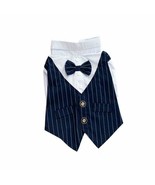 Tie Tuxedo Wedding Bow Pet Clothes Dog Strips Shirt Dress Costume L-Navy... - £9.50 GBP