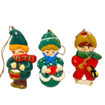 Vintage Hand Painted Ceramic Christmas Ornaments Kids 4&quot; Lot of 3 Made in Korea - $11.66