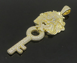 925 Sterling Silver - Vintage Cubic Zirconia Royal Lion Key Pendant - PT19622 - £70.96 GBP