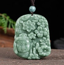 Real Natural Jade Buddha and Lotus Flower Both Side Pendant Necklace - £61.07 GBP