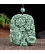 Real Natural Jade Buddha and Lotus Flower Both Side Pendant Necklace - €66,36 EUR
