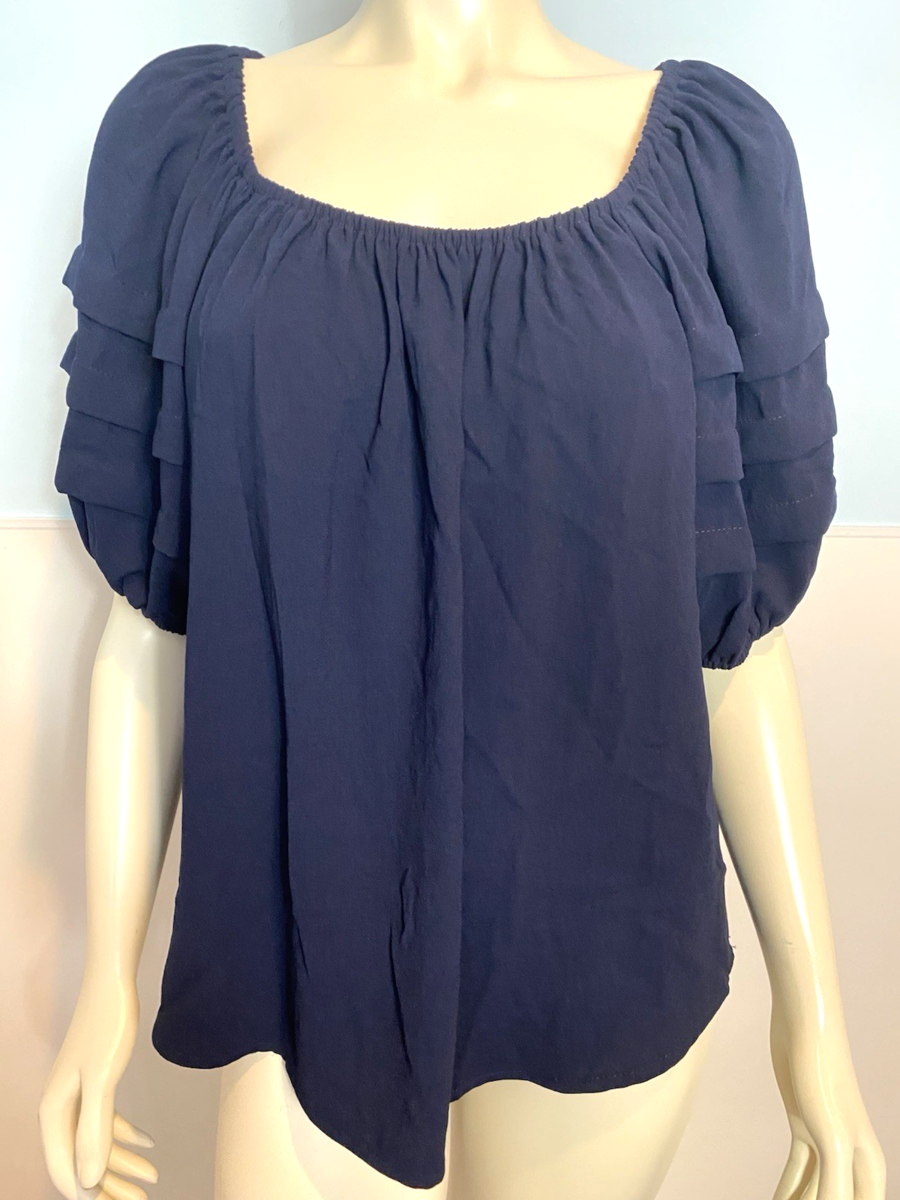 NWT Karen Kane Navy Blue Short Sleeve Peasant Top Size XL - $66.49