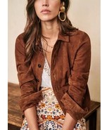 Nuova camicia fatta a mano elegante in vera pelle scamosciata marrone mo... - $190.65 CAD+