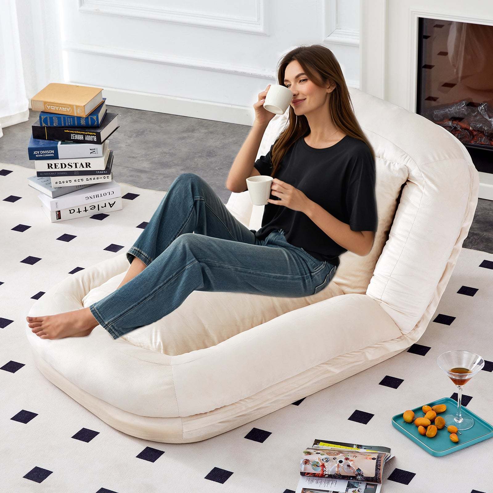 Beige Flannelette Adjustable Folding Sofa Chair for Gaming & Meditation. Item image 6