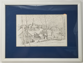 Concord Massachusetts Colonial Town Ink Drawing Print Clark Goff 1972 Fr... - $37.95