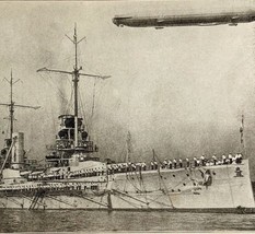 1914 WW1 Print German Battleship Frederick Der Grosse Zeppelin Antique M... - $39.99