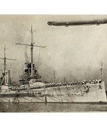 1914 WW1 Print German Battleship Frederick Der Grosse Zeppelin Antique M... - $733.36 MXN
