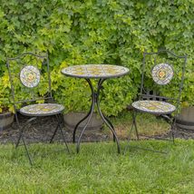 Zaer Ltd. Mosaic Tile Furniture (Bistro Set (1 Table, 2 Chairs), Santa Fe II Bla - £218.99 GBP