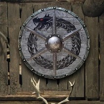 Viking Medieval Dragon Wooden Shield Battle Larp Armor Metal Wall Home Decor - £97.68 GBP