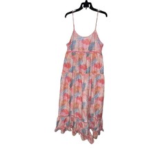 AMERICA AND BEYOND BEACH COVER UP PINK LONG DRESS TROPICAL POM POM WOMEN... - $18.46