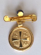 Konstantinato 14karat gold  baby pin brooch with blue eye . Baptism gift - £167.86 GBP