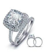 2Ct Cushion Cut Diamond Bridal Set Eternity Band Halo Ring 14K White Gol... - £106.23 GBP