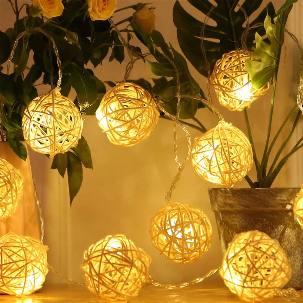 LED Fairy Lights Thai HandmadeTakraw Ball Rattan Lamp AC220V EU  Warm White 5M 2 - £138.92 GBP