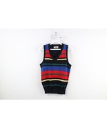 Vintage 70s Boys Medium Rainbow Striped Color Block Knit V-Neck Sweater ... - $36.49 CAD