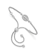 Silver Rhodium-Plate Miraculous Medal Adjustable 4-9in Bracelet QG4252 - £65.20 GBP