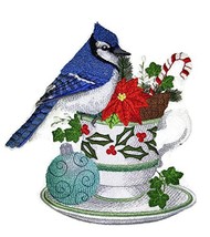 Custom Festival Blue Jay and Christmas Tea Embroidered Iron on/Sew Patch [6.9" * - £25.65 GBP