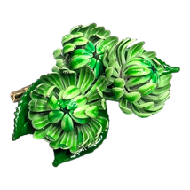 Green Enamel Chrysanthemum Flower Brooch Pin Floral Vtg Estate Jewelry 6... - $24.70