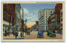 Elm Street Cars Manchester New Hampshire 1944 postcard - $6.44