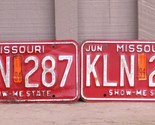 1994 Missouri License Plates KLN 287 MO Red &amp; White Pair - $14.85