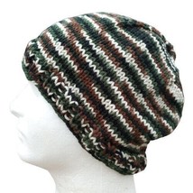 Men&#39;s Hipster Beanie Handmade Hat Camo Striped Brown Green Hiking Huntin... - £23.11 GBP