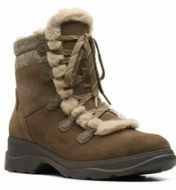 Clarks Aveleigh Zip Boots Womens Sz 11 W Waterproof Taupe Suede Winter Faux Fur - $45.95