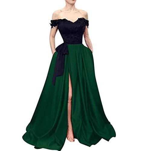 Kivary Plus Size Off Shoulder Black Front Slit Evening Prom Dress Emerald Green