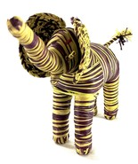 Handmade Woven Elephant Figurine Yellow Purple African Folk Art 11” Long  - $29.95