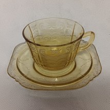 Federal Glass Madrid Cup Saucer Yellow Amber Depression Glass - £12.02 GBP