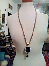 VINTAGE NECKLACE ITALIAN INTAGLIO GREY CUT TO BLACK W/ MATCHING EARRINGS... - $132.00