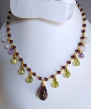 Natural Amethyst, Tourmaline, Quartz and Garnet Necklace and Earrings - £115.90 GBP