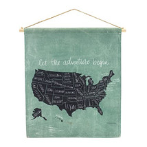 United States Wall Hanging 15&quot;L x 18.5&quot;H Linen/Wood - £43.18 GBP