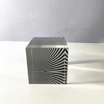 Modern Black &amp; White Striped Crystal Cube  Geometric Op Art Display Pie... - $1,645.13 MXN
