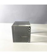 Modern Black &amp; White Striped Crystal Cube  Geometric Op Art Display Pie... - $124.90 CAD