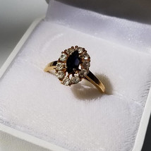 Vintage 1950s Simulated Sapphire And Diamond Cocktail Ring ~ Size 9-1/2 - $19.99