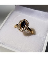 Vintage 1950s Simulated Sapphire And Diamond Cocktail Ring ~ Size 9-1/2 - £15.89 GBP
