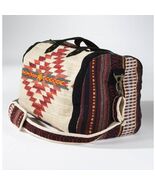 Handwoven Navajo Pattern Duffel Bag with Suede Straps — Acapulco - $98.01