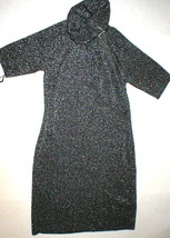 New Womens M Calvin Klein Dress Silver Black Metallic Sweater Long Sleeves Knee  - £147.95 GBP