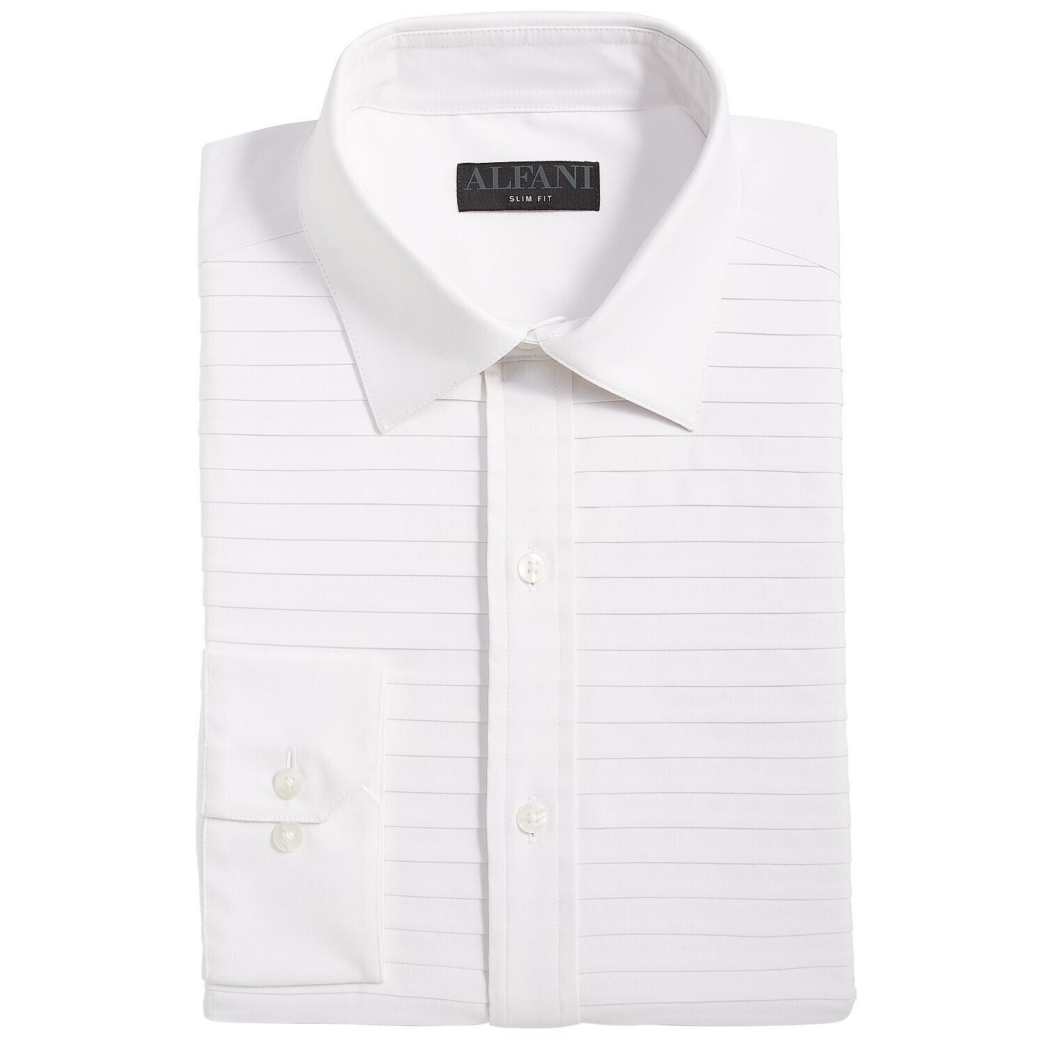 Alfani Men&#39;s Slim Fit Horizontal Pleated Panel Formal Shirt White B4HP - $18.95