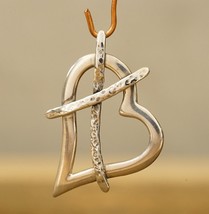 Custom Artisan Fine Jewelry Sterling Silver Necklace Pendant Open Heart ... - £27.51 GBP
