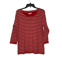Madewell T-Shirt Size Large Red White Striped 3/4 Sleeve Womens 100% Cotton - £15.56 GBP