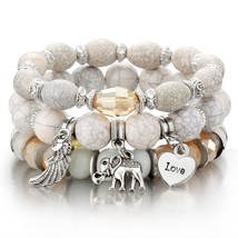 3-4pcs Stone Beads Wrap Bracelets For Women Tassel Charm Bracelets &amp; Bangles Set - £11.60 GBP