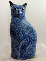 Vintage Enesco Cobalt Blue Sponge-ware Cat Figurine 9&quot; tall - $24.75