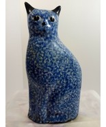 Vintage Enesco Cobalt Blue Sponge-ware Cat Figurine 9&quot; tall - £19.55 GBP