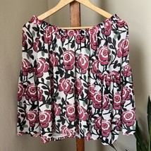 LOFT Ann Taylor Smocked Blouse Off Shoulder Long Sleeve Shirt Pink Top S... - $17.81
