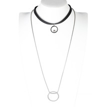 Layered Silver Tone Choker Necklace Combination With Pendants - £25.65 GBP