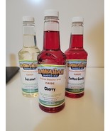 Hawaiian Shaved Ice Syrup Cherry Coconut Cotton Candy 16 Oz. 3 Ct. Bottles - £19.79 GBP