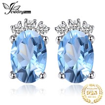 JewelryPalace Crown 1ct Oval Natural Sky Blue Topaz 925 Silver Stud Earrings for - £16.11 GBP