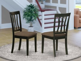 Set Of 2 Antique Dinette Kitchen Dining Chairs With Fabric Padded Seat In Black - £197.39 GBP