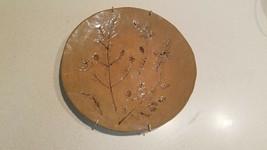 Rustic Pinecone Tree Stems Design Signed TM Clay Pottery Wall Hanging Plate - $49.45