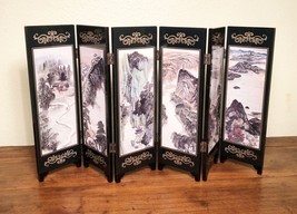 Vintage Chinese Black Lacquer Hand Painted Table Folding Screen (3505) - £69.77 GBP